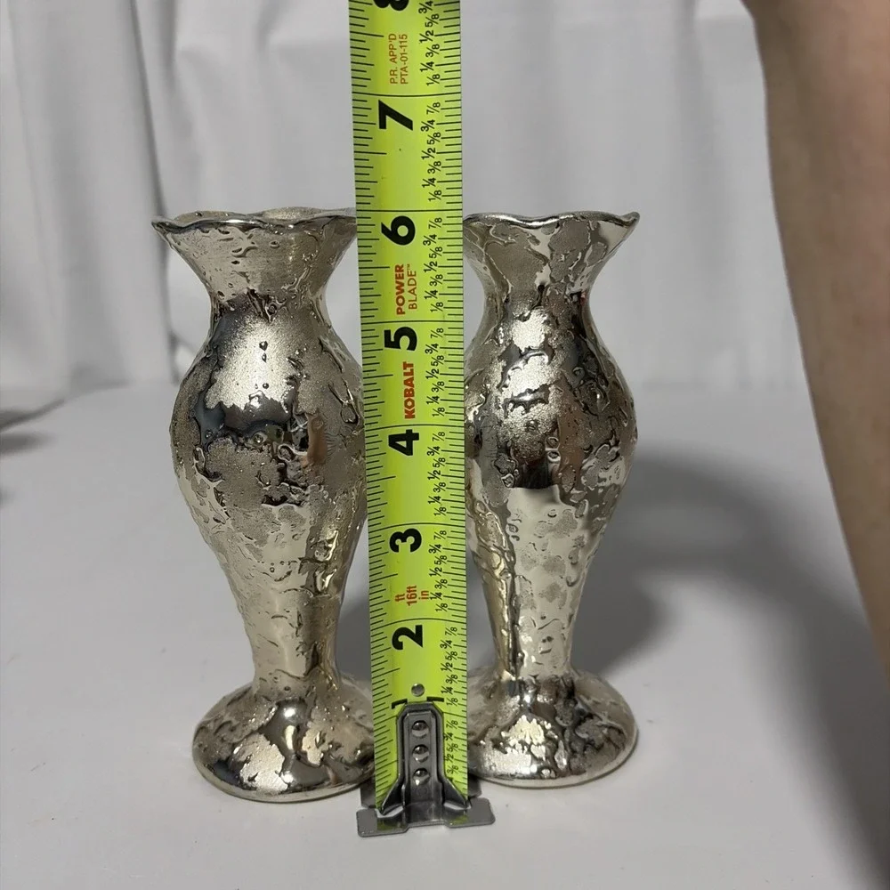 Two Vintage Weeping Gold Textured Bud Vases Mid Century Modern